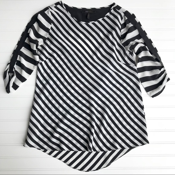 BCBGMAXAZRIA Stripe Blouse, Silk, Cutout Back, M - Picture 2 of 8